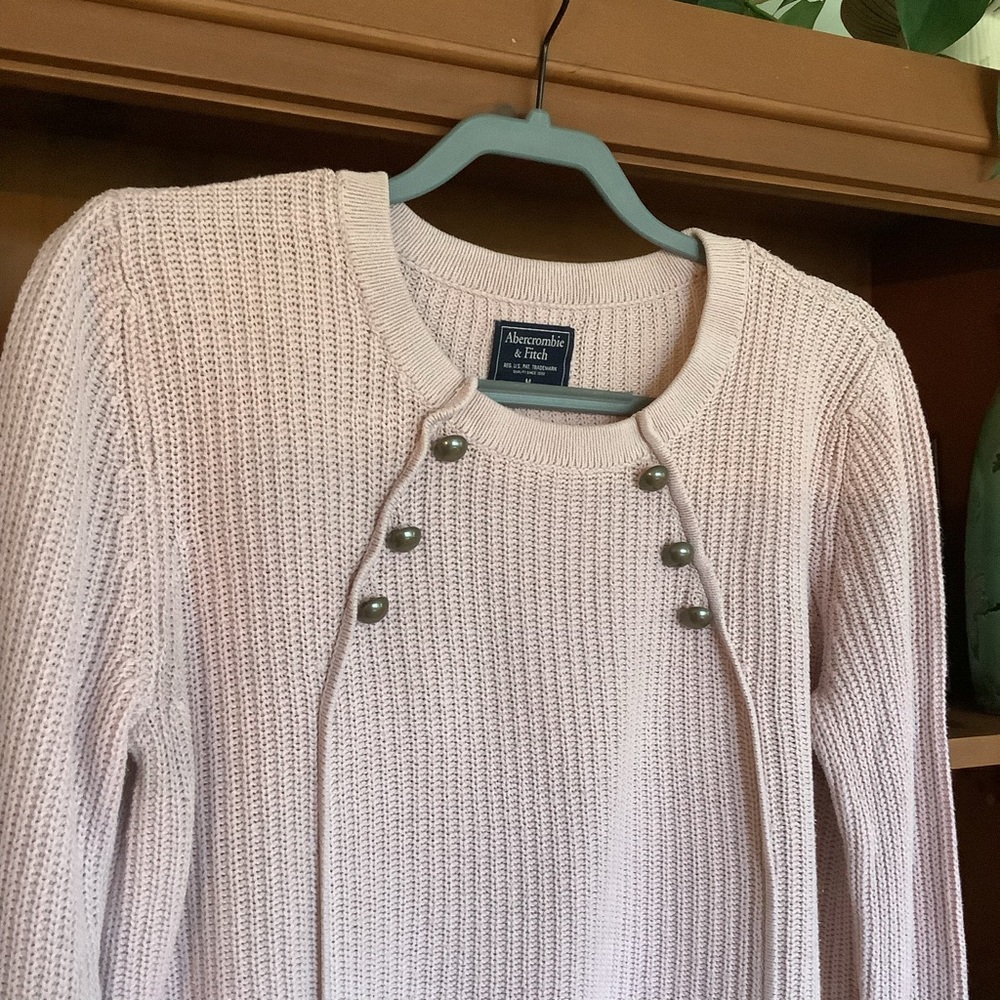 Y2K Abercrombie & Fitch Light Pink Knit Sweater Military Button Detail Size M - Picture 2 of 8